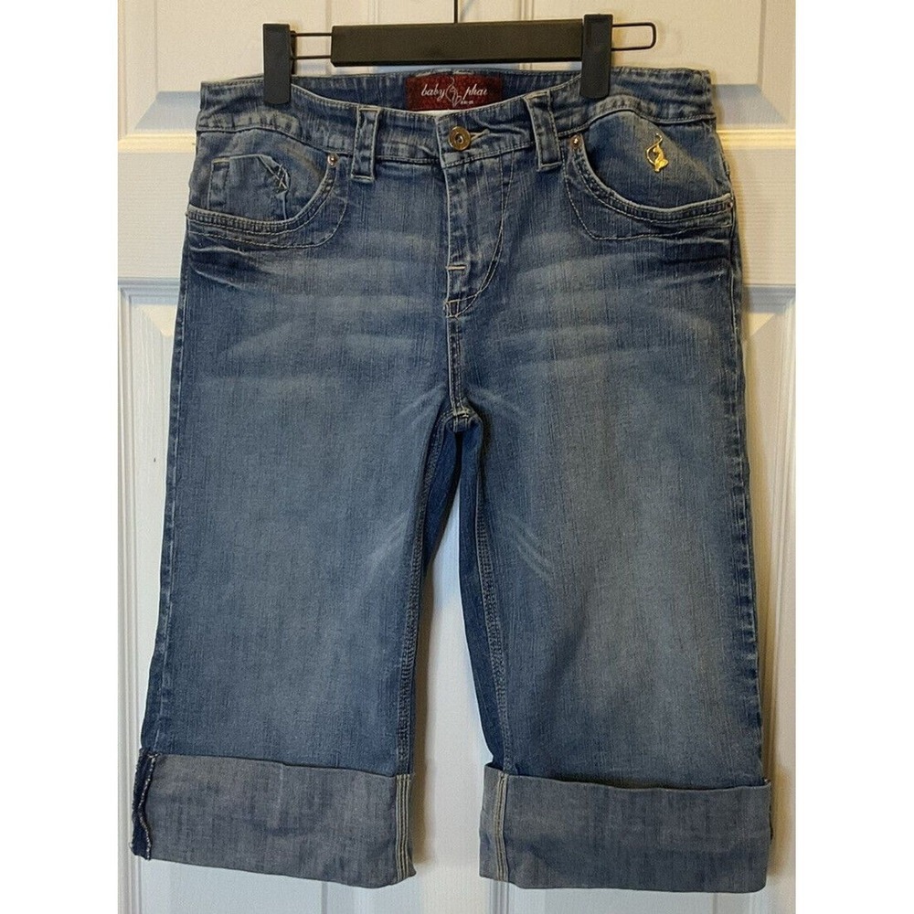 Baby Phat Jean Shorts Bermuda Capri Cuffed Denim Sz 11 Mid Rise Y2K Streetwear H